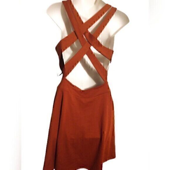 Sage Dresses & Skirts - Cross-back Red Tank Top Sleeveless Skater Mini Dress L